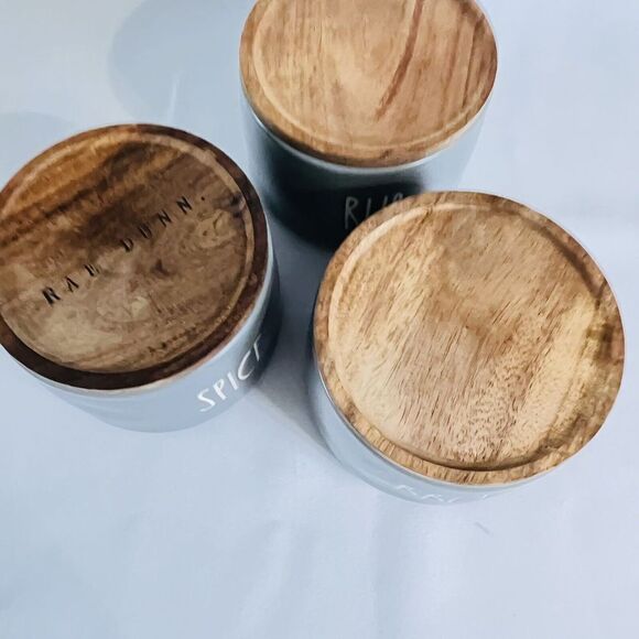 Rae Dunn SPICE BBQ RUB Cellar Wooden Lid Set of 3 Canister Stackers Stackable - Picture 4 of 9